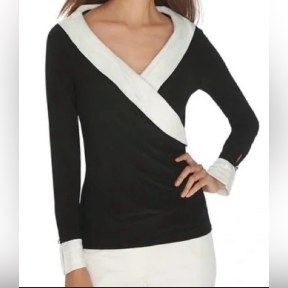 NWT WHBM Black and White Portait Collar Top Size M